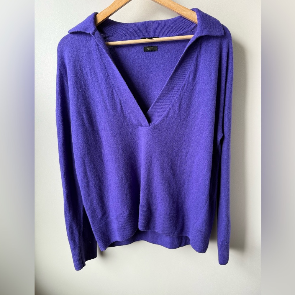 MASSIMO DUTTI Johnny Collar Sweater Classic‎ Preppy Italy Wool Cashmere Luxury S